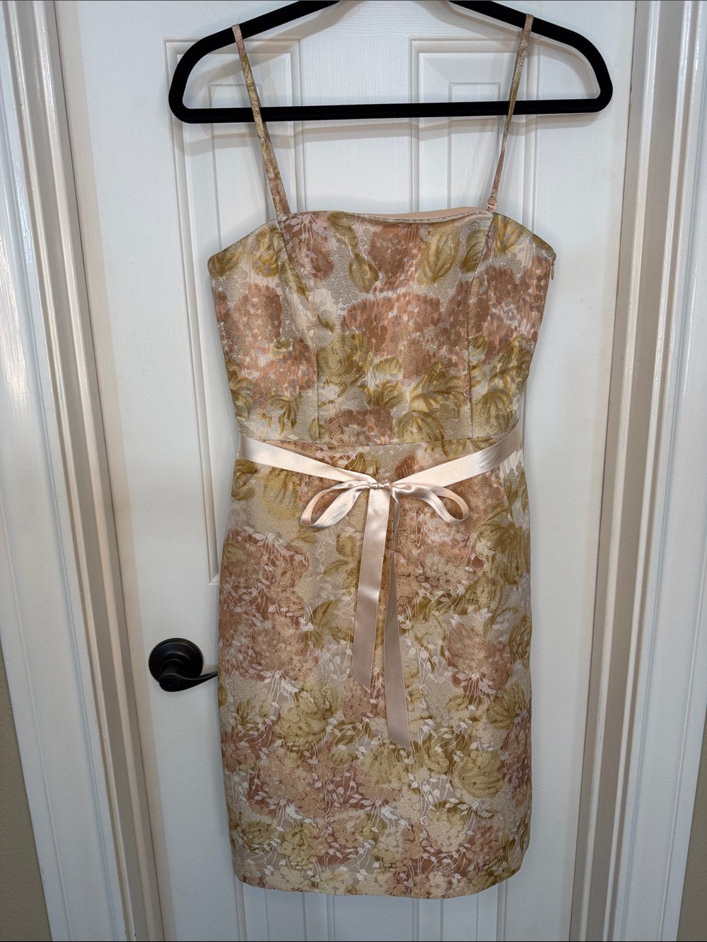 Ann Taylor Floral Midi Dress in Blush, Gold, and Cream